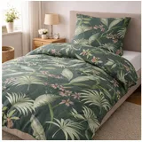 BestLivings Bettwäsche-Set Greens & Flowers Grün 135 x 200 cm + 80 x 80 cm