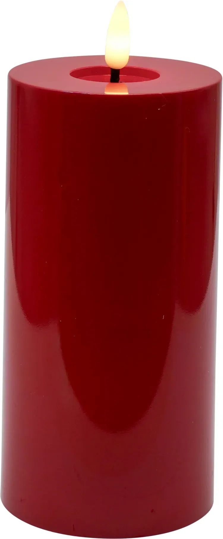 LED Kerze Poly D7,5H17,5cm lackiert 3D mit Timer 2xAA Batterien  - rot