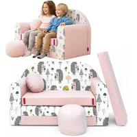 TUPPI Kindersofa mit Schlaffunktion 168x98 cm - Kindersofa Ausklappbar - Kinder Sofa für Kinderzimmer - Samtweicher Velours - 4-teilig inkl. Kissen & Puff