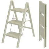 3 Stufen Leiter Tritthocker Trittleiter Haushaltsleiter klappbar 150kg Beige