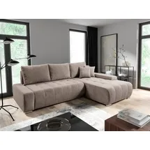 Fun Möbel Ecksofa Sofa mit Schlaffunktion VOGAR Stoff Poso Hellbraun Ottomane Rechts - Braun