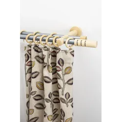 Gardinenstange GARESA "PEMPIA", beige (mattchromfarben, natur), L:440cm Ø:20mm, Holz, Metall, Gardinenstangen, Vorhanggarnitur, verlängerbar, Knopf m.Ausschnitten, mit Ringen