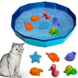 DePro Katzenpool, mit Fisch Wasser Spielzeug Faltbarer Pool 50x10 cm Katzen Pool, Interaktives Wasserspielzeug, Tragbares Katzen Hundepool für Katzen und Hunde zum Spielen Baden Verwendet