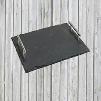 Airbrush-City Schiefer Buffet-Platte, Servierplatte, Schieferplatte, Käseplatte 30x20 cm mit Griff naturbelassen