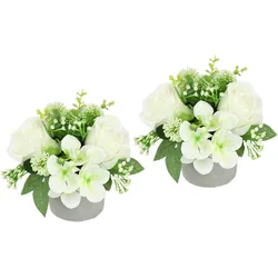 Kunstblume I.GE.A. "Blumengesteck im Topf 2er Set", weiß, B:16cm H:15cm L:16cm, Polyester, Kunstpflanzen, Rosen Hortensie Hochzeit Hochzeitsdeko Blumenschmuck Künstliche Blume