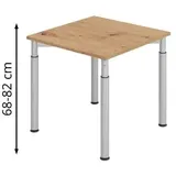 hjh OFFICE PRO Hammerbacher Schreibtisch Y-Serie asteiche/silber, höhenverstellbar, 80 x 68-82 x 80cm