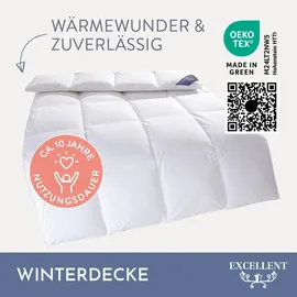Excellent Daunenbettdecke + 3-Kammer-Kopfkissen "Venedig, 2-tlg, hergestellt in Deutschland, verschiedene Größen", weiß, B/L: 155cm x 220cm Anzahl Teile 1, B/L: 80cm x 80cm Anzahl Teile 1, Bezug: Baumwolle Füllung: Entendaune/-feder, polarwarm, Bettdecken Bezug: 