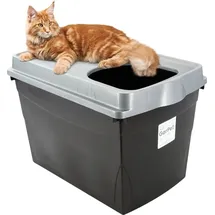 GarPet Hop In Katzenklo Katzentoilette Geschlossen mit Deckel Top Entry Jump-In XXL Katzenklo oben einstieg Groß Katzen WC Klo schwarz