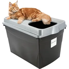 GarPet Hop In Katzenklo Katzentoilette Geschlossen mit Deckel Top Entry Jump-In XXL Katzenklo oben einstieg Groß Katzen WC Klo schwarz