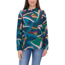 Aniston SELECTED Damen Sommer-Bluse mit geometrischem Design Langarm-Shirt Frühlings-Bluse 78596706 Blau/Lila/Braun - 40