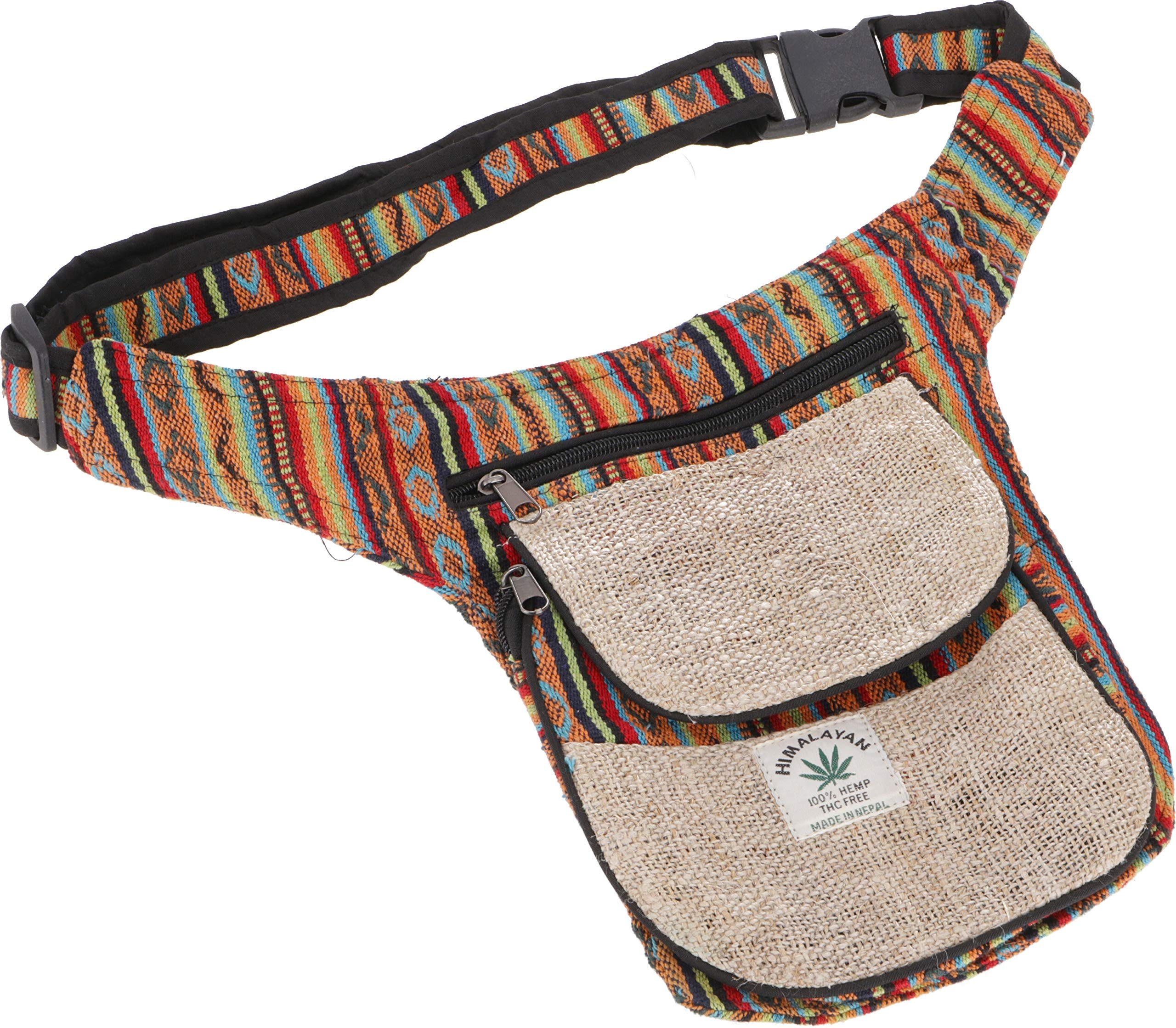 GURU SHOP Hanf Ethno Sidebag, Nepal Gürteltasche - Modell 6, Herren/Damen, Mehrfarbig, Baumwolle, Size:One Size, 25x20x4 cm, Festival- Bauchtasche Hippie