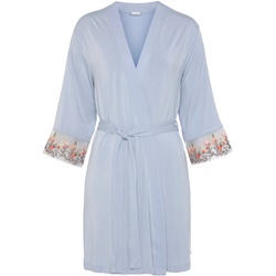 Kimono LASCANA Gr. 40/42, blau (hellblau) Damen Bademäntel Morgenmäntel mit bestickter Spitze