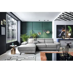 Ecksofa TRENDMANUFAKTUR "Rima, multifunktionales Sofa, L-Form", silber, B:262cm H:80cm T:182cm, 100% Polyester, Sofas, mit Bettfunktion, Bettkasten, Kopf- und Sitztiefenverstellung