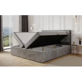 Fun Möbel Boxspringbett Schlafzimmerbett HIDIS 180x200cm Stoff Vito Hellgrau - Grau
