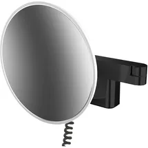 EMCO evo LED Rasier- und Kosmetikspiegel, Wandmodell, Doppelgelenkarm, Vergrößerung 5-fach, rund, Stecker, 109513340, schwarz