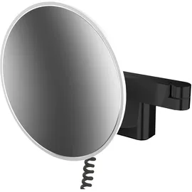 EMCO evo LED Rasier- und Kosmetikspiegel, Wandmodell, Doppelgelenkarm, Vergrößerung 5-fach, rund, Stecker, 109513340, schwarz