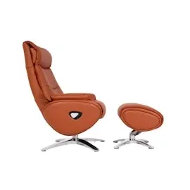 Mendler Relaxsessel mit Hocker HWC-K98, Fernsehsessel Sessel, Liegefunktion drehbar, Metall Echtleder/Kunstleder ~ braun