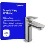 Duravit Wave Waschtischarmatur, Größe M (Auslauf Höhe 111 mm), Wasserhahn Bad, Armatur Waschbecken, Edelstahl gebürstet