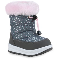 Mytrendshoe Kinder Warm Gefütterte Winter Boots Bequeme Stiefel Prints Schuhe 836090, Farbe: Grau Rosa Weiß Muster, Größe: 27