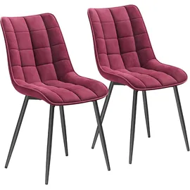 Woltu Esszimmerstühle 2er Set, für Wohnzimmer Küche Esszimmer, Küchenstühle gepolstert mit Rückenlehne, Sitzfläche aus Samt, mit Metallbeinen, bis 150 kg belastbar, Bordeaux