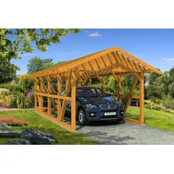 Skan Holz Schwarzwald Einzel 424x772cm Dachlattung eiche hell inkl.Abstellraum Holzcarport