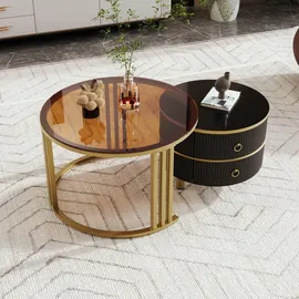 stilvora Runder Couchtisch Schwarz Glas 70 x 45 cm