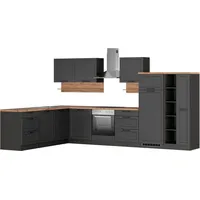 kochstation Winkelküche L-Form 240 x 360 cm grau