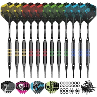 CyeeLife Dartpfeile mit Kunststoffspitze,12 Stück Softdarts mit Kunststoffspitze Set, 16g Profi Softdarts dartpfeil,Dartpfeile mit 24 Flights und 50 Dartspitzen für Elektronische Dartscheiben