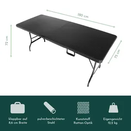 Lemodo Klapptisch, Rattan-Optik, 180 cm, schwarz, Bierzelttisch