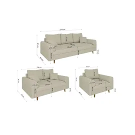 S-Style Polstergarnitur 3+2+1 Maya & beige - Maße cm, B: 210 H: 81