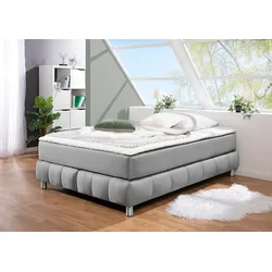 Boxspringbett ANDAS "Salo", grau, B:146cm L:226cm, Komplettbetten, Boxspringbett, Ohne Kopfteil, inkl. Topper, auch in Überlänge 220 cm