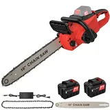 Akku Kettensäge 16 Zoll, Elektro Kettensäge mit Akku 2 * 4.0AH, 2000W Bürstenloser Motor, Handkettensäge Akku mit Automatischer Öler für Gartenscheren Astschere Holzschneidenz (orange)