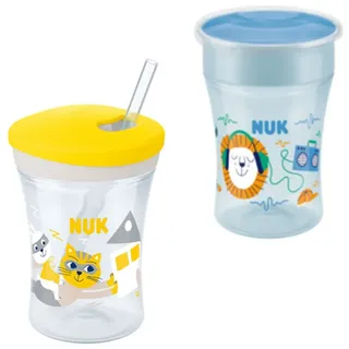 NUK Babyflasche NUK Baby-Trinklernflasche Magic Cup + Action Cup Vorteil set gelb