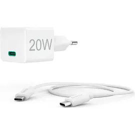 Hama Schnellladegerät mit Ladekabel USB-C, Mini-Ladegerät, PD, 20 W, 1 m, Weiß