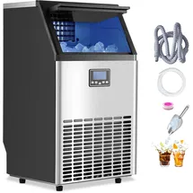 Vevor kommerzielle Eismaschine (45,36 kg/Tag) Eisbereiter mit 14,97 kg 45 Eiswürfel in 15 Minuten, LED-Digitalanzeige, freistehend, selbstreinigend, für Bar Büro Restaurant