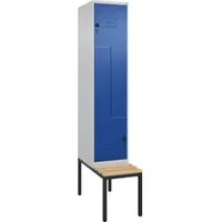 C+P Z-Spind Classic PLUS, Bank, 2 Fächer, 2120x400x815mm, 7035/5010 Verschluss Sicherheits-Drehriegel Sitzbanktyp untergebaut Material Sitzfläche Buche-Hartholz