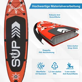 24move 24MOVE® Standup Paddle Board SUP, inkl. umfangreichem Zubehör, Paddel und Hochdruckpumpe, ROT, 366x80x15cm
