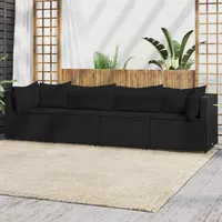 vidaXL Polyrattan Loungesofa 4-tlg. schwarz inkl. Kissen 319784