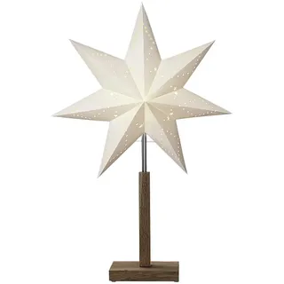STAR Standleuchte Stern Karo mit Holzfuß – Weihnachtsstern aus Papier, FSC®-zertifiziert, E14 Fassung, 55 cm Höhe, warmes Licht für Fenster & Wohnzimmer