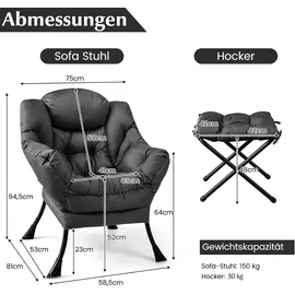 Costway Relaxsessel mit Hocker Polyester 0 x 0 x 0 cm Grau