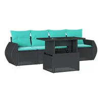 vidaXL Gartensofa-Set mit Kissen, schwarzes Polyrattan