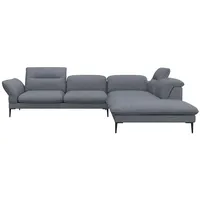 flexlux Ecksofa Salino, Funktionssofa mit Ottomane, Relaxsofa, Ecksofa, Sofa mit Arm- und Kopfteil-Verstellungen, Kaltschaum & Stahl-Wellen blau