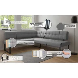 Home Affaire Eckbank HOME AFFAIRE "Mia Küchenbank, Polsterbank, Esszimmerbank, 207x167 cm", hellgrau, schwarz, B:207cm H:61cm T:167cm, Massivholz, Metall, Polyester, Sitzbänke, Eckbank, Moderne Bank und Farben, Sitzplatzanzahl: 5, Frei in Raum stellbar