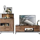 WOHN CONCEPT Premium Möbel Livetastic Wohnwand, Graphit, Eiche, Metall, 4 Fächer, 4 Schubladen, 289x151x48 cm, Made in EU, erweiterbar, Typenauswahl, Beimöbel erhältlich, Wohnzimmer, Wohnwände, Wohnwand-Sets