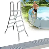 LZQ Edelstahl Poolleiter 135 cm Poolhöhe | Schwimmbadleiter mit 4 Rutschfesten Stufen | bis 150 kg Belastbar | Pooltreppe mit Rutschsicherung | Einstiegsleiter für Pool und Schwimmbecken | Silber