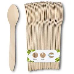 BIOZOYG 1000 Stück Löffel 18cm aus Holz, Einwegbesteck, umweltfreundliche Einweglöffel mit Biobeschichtung, kompostierbare Holzlöffel