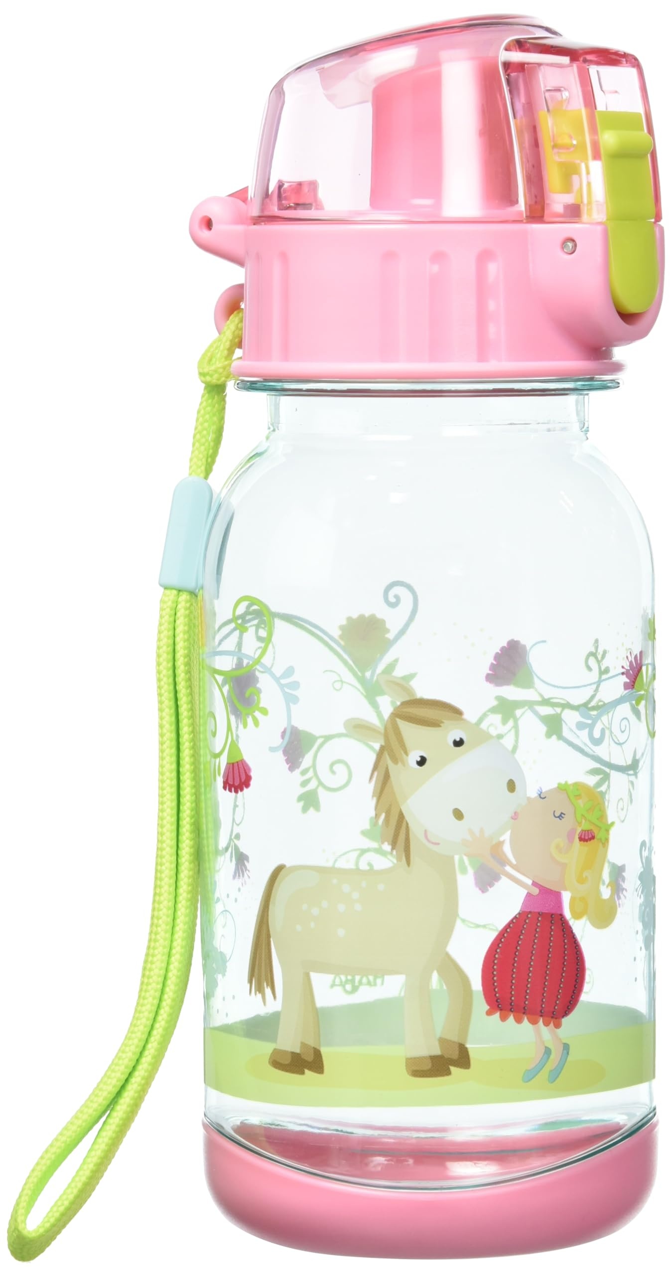 HABA 304485 - Trinkflasche Vicki & Pirli, 400ml Kinder-Trinkflasche mit Pferde-Motiv in Rosa für Kindergarten oder Schule, bpa freier Kunststoff, spülmaschinenfest