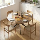 Runder Esstisch Holz Rustic Brown Mit Schwarzen Stahlbeinen, Ø120x75 Cm, Für 4 Personen