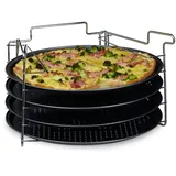 Relaxdays Pizzablech Set, HBT:20x32x32cm, 4 Backbleche mit Ständer, Antihaft, Pizza/Flammkuchen, anthrazit