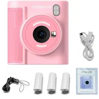 Docooler Kids Print Camera 1080P High-Clear Digital Camera Inkless Thermal Printer with Print Paper & 32G Card Gifts for Girls and Boys (Rosa)